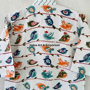 เสื้อคลุมอาบน้ำเด็กพิมพ์ลายบล็อกผ้าฝ้ายน่ารัก ขายส่ง ผ้าฝ้ายพิมพ์ลายบล็อกด้วยมือ ผ้าฝ้ายลายวาฟเฟิล คิโมโนผ้าฝ้าย - Product Image 5