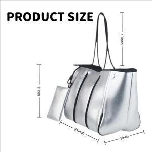 Sac fourre-tout imperméable en néoprène de grande taille pour femmes, style bohème, poche intérieure, fermeture à cordon, décorations en chaînes pour la plage/l'été - Product Image 2