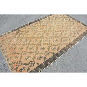 Alfombra Vintage turca de área grande, 4,5x7,5 pies, marrón, Beige, diseño de retazos, Material de lana, respaldo de látex, Tabriz para habitación de adolescentes - Product Image 4