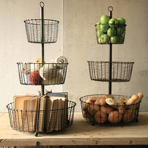 Heavy Duty Iron <b>Wire</b> Fruit Basket Fruit Storage Container Stackable Kitchen Organizer Durable Round Mesh Snack & Bread <b>Holder</b> - Product Image 4