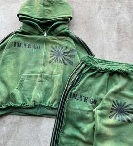 ชุดวอร์มแบบมีฮู้ดสองชั้น ตัดเย็บแบบย้อนยุค ล้างสีแบบวินเทจ ผ้าฟลีซคอตตอน 100% ทรงโอเวอร์ไซส์ ผ้าคอตตอนหนานุ่ม สไตล์เรียบง่ายแบบสั่งทำ - Product Image 1