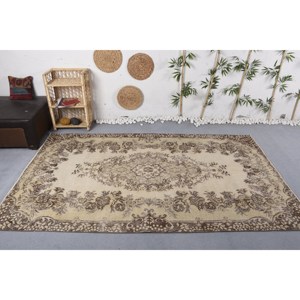 Alfombra de lana clásica Beige marrón de 5,4x9 pies, diseño turco Vintage, área grande, Patchwork rectangular para pasillo, dormitorio, respaldo de látex - Product Image 1