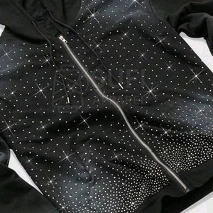 <b>Women's</b> Winter Hooded Knitted Lined 100% Cotton Rhinestone Casual Pullover Hoodies High Quality Shiny Front Logo Quick Dry - Product Image 6