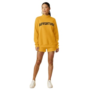 Women's Casual Solid Turtleneck Knee Short Set Regular <b>Top</b> High Waist Shorts Eco-Friendly Breathable Quick Dry Fleece Winter Two - Product Image 6