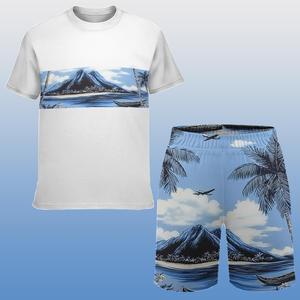 Ensemble short à manches courtes pour hommes imprimé palmier Miami vacances Style T-Shirt Shorts bord de mer surf sport plage costume deux pièces - Product Image 4