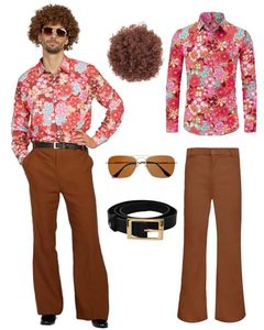 Nuevo Conjunto de 5 Piezas de Disfraz Retro Disco de los 70 para <span class=keywords><strong>Hombre</strong></span>, Camisa de Manga Larga y Pantalones, Traje Retro para Cosplay y Actuaciones en Escenario - Product Image 1