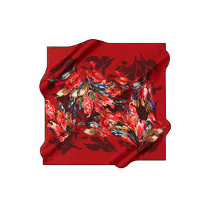 <b>Red</b> <b>Silk</b> Crepe Satin Floral Square Scarf - Product Image 1