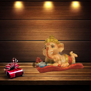 Handmade Hand-painted Resin Ganesh Ji <b>Statue</b> with Polynesian Design Potbelly Holding Sweets-for Home Decoration & Gift - Product Image 2