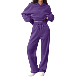 Conjunto Deportivo de Algodón para Mujer al por Mayor, Sudadera con Hombros Caídos, Pantalones Largos, Moda de Invierno, Cálido, Holgado, Dos Piezas - Product Image 4