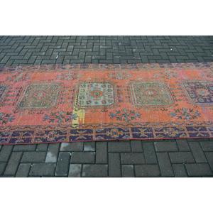 Vintage <b>Runner</b> Rug 3.9x11 ft, <b>Red</b> Plants & trees Turkish Wool Rug - Product Image 3