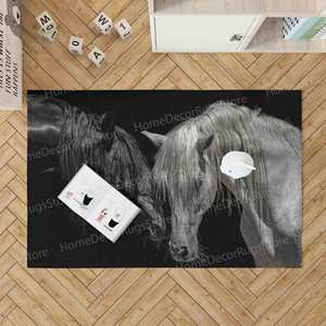 Alfombra Estampada - Diseño Moderno, Estilo Rústico, Caballo Blanco y Negro, Tela Chenilla, Alfombra de Chenilla - Product Image 3