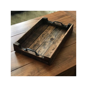 Handmade Wooden Serving Trays with Quality Assured <b>Rectangle</b> Shaped with Metal Handle for Export - Product Image 1