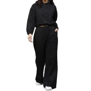 Chándal informal de alta calidad para mujer, talla XL, logotipo personalizado, sudadera para correr con capucha y pantalones de chándal, conjunto de dos piezas - Product Image 1