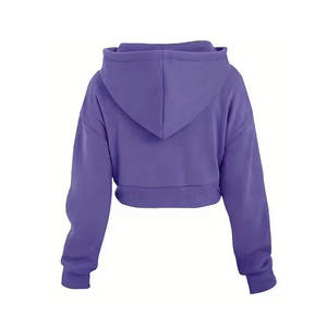 เสื้อฮู้ดสวมหัวแขนยาวสีพื้นของผู้หญิงเสื้อครอปแบบมีฮู้ดออกแบบโลโก้ได้ตามต้องการ - Product Image 6