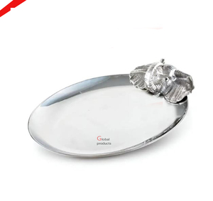 Noix de plateau de service en métal fini argenté de conception fantaisie et portion de fruits secs - Product Image 4