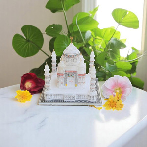 Magnifique pièce décorative artisanale en marbre blanc italien écologique de 3 pouces, style Art Déco Taj Mahal, cadeau de Noël unique - Product Image 2