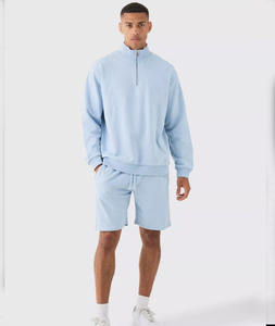 2025 pulóver clásico Boxy sudadera con cremallera de 1/4 cuartos con tinte de corbata en blanco corto liso teñido de algodón polar conjuntos de sudadera holgada - Product Image 6
