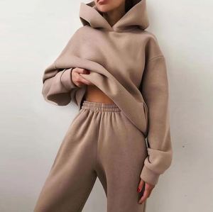 Ensemble deux pièces décontracté et tendance pour femme, pull et pantalon de sport couleur unie, coupe ample, collection automne-hiver, vente en gros - Product Image 2