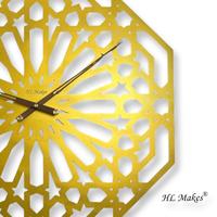 Jam Dinding Modern Ruang Tamu Quartz Art Deco Baja/Kayu 60cm Unik Persegi Mandala Geometri Gaya Antik Dekor Jarum