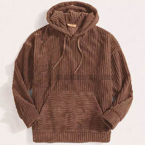 Pull à capuche en velours côtelé à manches longues pour homme, Streetwear uni en Polyester - Product Image 4