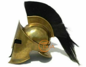 Casco Espartano Corintio Griego Antiguo con Cresta de Crin Negra, Acabado en Latón, Armadura Medieval de Guerrero para Exhibición - Product Image 6
