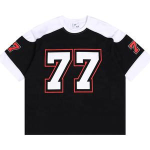 Ropa de calle para hombre, camiseta de fútbol, camisetas 100% de algodón, ajuste cuadrado, parche bordado a rayas, Camiseta deportiva de fútbol americano de gran tamaño - Product Image 3