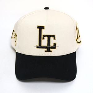 Gorras de béisbol con marco A de dos tonos de sarga de algodón de 5 paneles con diseño personalizado de Color blanco roto, sombreros informales para hombres, sombreros para deportes al aire libre - Product Image 1