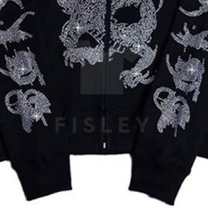 Sweat à capuche en molleton pour homme, coupe décontractée, hiver, 100% coton, tissu éponge français, fermeture éclair avec strass, style streetwear personnalisé - Product Image 6