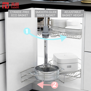 Panier coulissant d'<span class=keywords><strong>angle</strong></span> robuste en acier chromé TIANYI 180 °   Carrousel de rangement rotatif pour armoire de <span class=keywords><strong>cuisine</strong></span> - Product Image 2