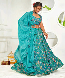 Precio al por mayor de moda de rayón algodón bordado secuencia de trabajo Lehenga Choli Dupatta indio pakistaní étnico prendas de vestir fiestas ropa - Product Image 2