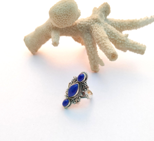 Trendy <b>925</b> <b>Silver</b> Lapis Cabochon Engagement <b>Rings</b> for Women Handmade <b>925</b> <b>Silver</b> Flower Pattern Statement <b>Rings</b> Marquise Wedding - Product Image 2