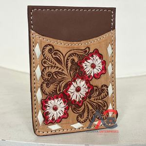Nouveau 2025 fait à la main Design floral poche avant RFID bloc mince porte-carte portefeuille élégant usiné à la main en cuir de vache unisexe porte-cartes - Product Image 1