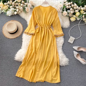 Nueva llegada túnica/Vestido largo mexicano de alta calidad para mujer hasta el suelo manga larga cintura borlas 100% algodón natural - Product Image 5