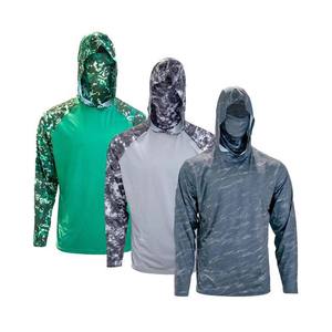 Ropa de pesca de poliéster absorbente de humedad con diseño de camuflaje con logotipo personalizado, camisas de pesca Uv de manga larga para hombre con sublimación con capucha 2025 - Product Image 2