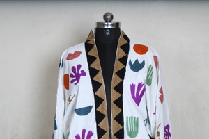 Veste longue en coton d'hiver tissé imprimé Suzani pour femmes Style bohème Vintage - Product Image 3