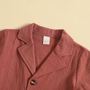 Haute qualité Style été garçons Simple et croustillant rayé épissé col rond manches courtes et couleur unie Shorts garçons vêtements ensembles - Product Image 2