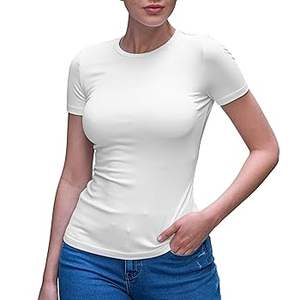 Camiseta informal para mujer 100% algodón Slim Fit tejido de punto transpirable verano Color sólido diseño de moda Serigrafía - Product Image 1
