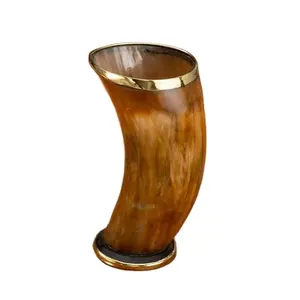 Haute qualité Unique Viking leurre poli nordique cornes à boire vache corne de boeuf verre à liqueur jante en laiton Animal décorations de noël - Product Image 1