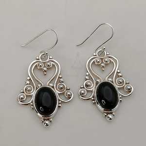 Black <b>Onyx</b> <b>Earrings</b>, 925 Sterling Silver Oval Dangle Handmade Boho Jewelry - Product Image 3
