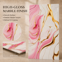 Panel Decorativo de Pared de PVC con Diseño Dorado, Lámina de Mármol UV Rosa Blanco MORLENX