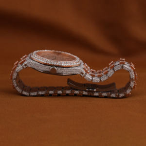 Montre de luxe personnalisée deux tons rose blanc glacé diamant de laboratoire mouvement mécanique nouveauté numéro arabe date cadran - Product Image 5