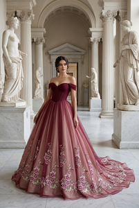 Tela de Tul Ligero con Bordado de Flor de Pansy Borgoña, Tejido de Punto, Encaje Floral con Diseño de Espiral para Vestidos de Novia - Product Image 3