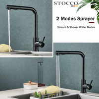 Robinet de cuisine STOCCO en acier inoxydable 304 noir, monocommande avec douchette extractible, rotation à 360°, arc haute, montage sur plan de travail