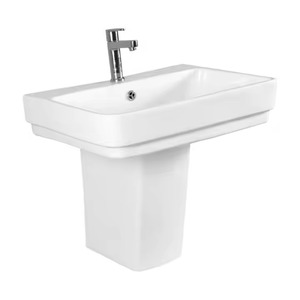 Céramique Moderne Lavabo Sanitaire Salle de Bain Abreuvoir Pierre de Marbre Gris Bassin Demi-Piédestal Lavabo Support d'Évier - Product Image 6