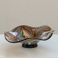 Bixuan Multicolor Swirl Stripe Mondgeblazen Glazen Schaal met Voet, Twee Maten, Zwarte Rand, Fruitplateau, Tafeldecoratie