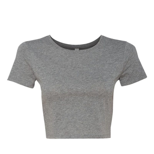 Camiseta corta de lana con cuello redondo informal de verano para mujer, camiseta recortada de secado rápido con mangas Haff y logotipo personalizado - Product Image 5