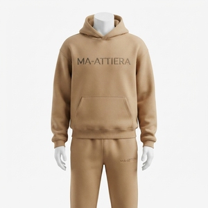 <b>Womens</b> Beige Cotton Fleece Hoodie Tracksuit Set Pullover Sweatshirt <b>Jogger</b> Pants Matching Casual Sportswear Loungewear - Product Image 4