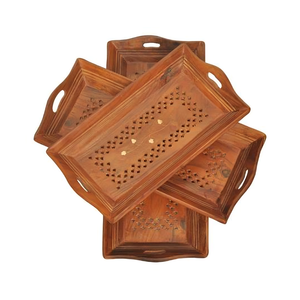 Plateau en bois rustique fait à la main pour salle à manger salon ou chambre à coucher organisateur pour servir des collations café ou articles de décoration-quantité minimale de commande 100 pièces - Product Image 3