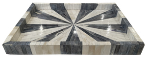 Nueva bandeja de servicio de diseño floral con incrustaciones de hueso con dos asas de forma cuadrada para uso doméstico y en la cocina de Crescent Crafts - Product Image 2