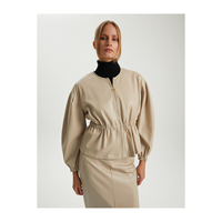 Veste bomber en similicuir respirante à fermeture éclair et taille élastique pour femme